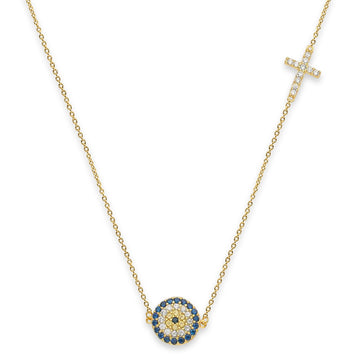 14K Yellow Gold Evil Eye Light Chain Necklace 17" + 1" Extension